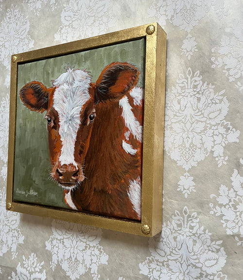 Original Framed Painting of Brown Cow in Acrylic