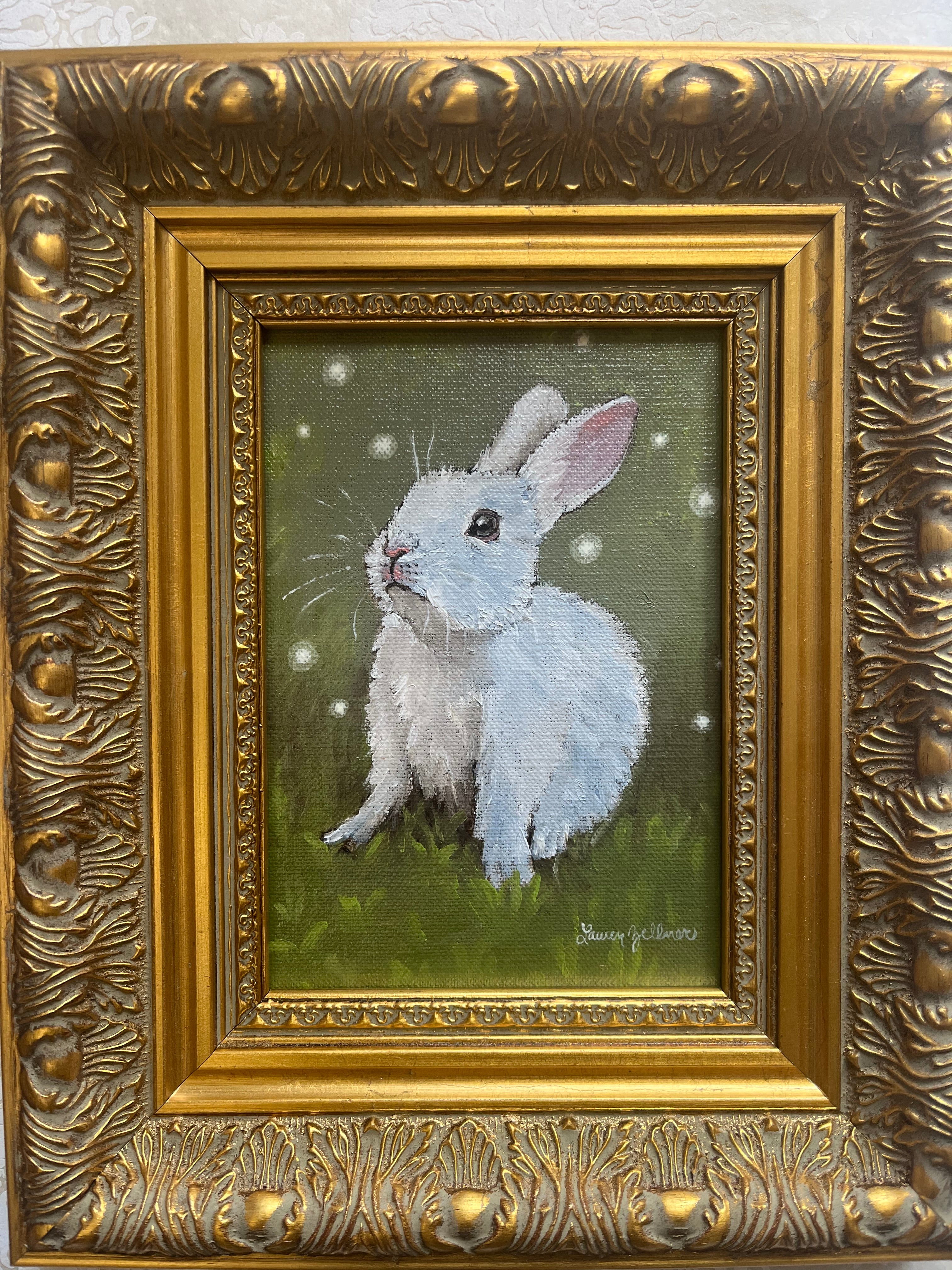 Original Framed Oil Painting of Bunny
