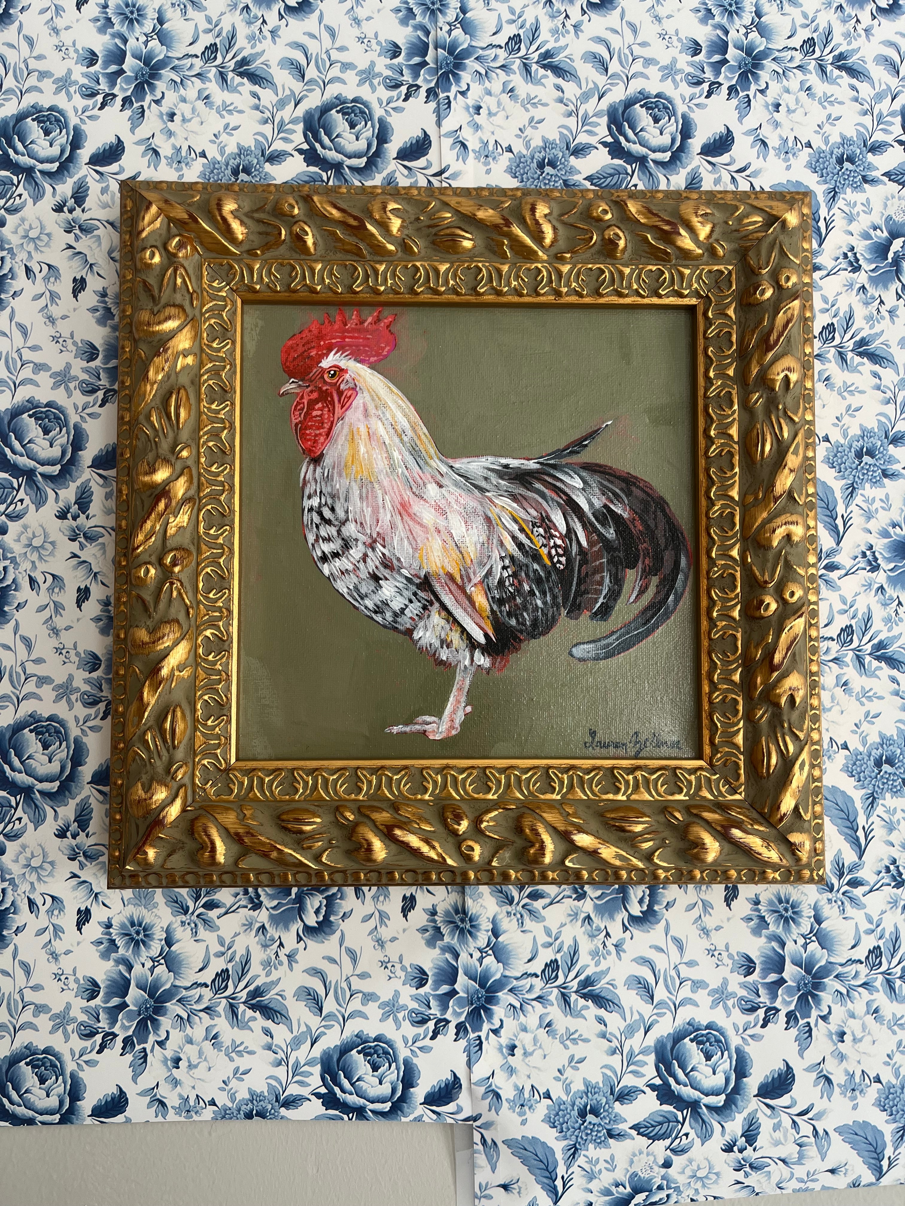 Original Framed Rooster painted in Gouache
