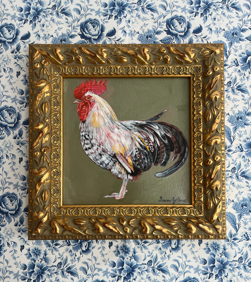 Original Framed Rooster painted in Gouache